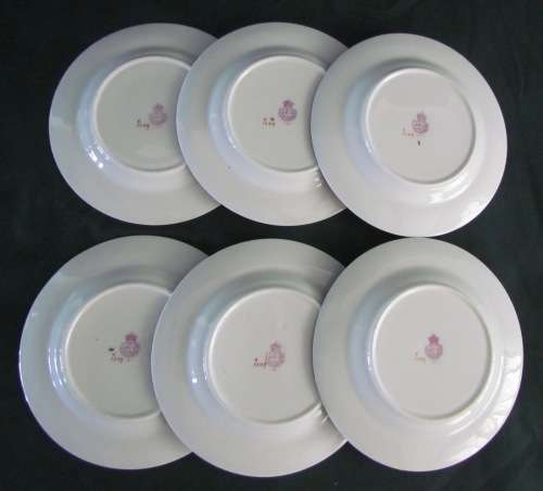 ROYAL WORCESTER 6 x SIDE / CAKE PLATES WHITE Black detailed border and red dots Hand-painted!!!!