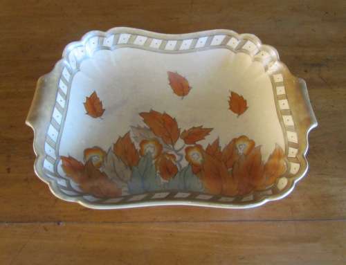 CROWN DUCAL CHARLOTTE RHEAD ENGLAND Rectangular Fruit/Serving Dish Handles Golden Leaves 4921 1940`s