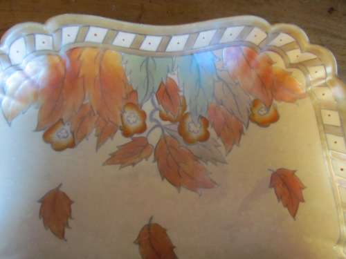 CROWN DUCAL CHARLOTTE RHEAD ENGLAND Rectangular Fruit/Serving Dish Handles Golden Leaves 4921 1940`s