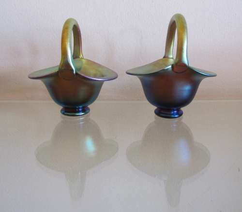 WMF MYRA HANDCRAFTED ART GLASS BASKETS x 2 (PAIR) GERMANY Karl Wiedmann STUNNING in the SUN!!