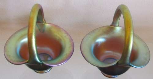 WMF MYRA HANDCRAFTED ART GLASS BASKETS x 2 (PAIR) GERMANY Karl Wiedmann STUNNING in the SUN!!