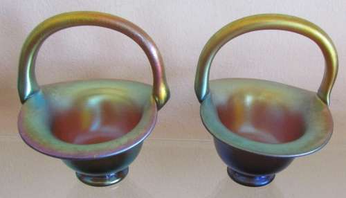 WMF MYRA HANDCRAFTED ART GLASS BASKETS x 2 (PAIR) GERMANY Karl Wiedmann STUNNING in the SUN!!