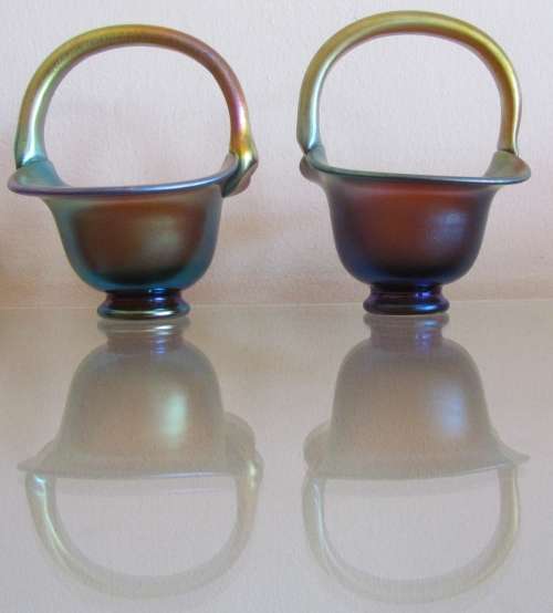 WMF MYRA HANDCRAFTED ART GLASS BASKETS x 2 (PAIR) GERMANY Karl Wiedmann STUNNING in the SUN!!