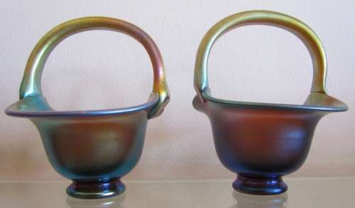 WMF MYRA HANDCRAFTED ART GLASS BASKETS x 2 (PAIR) GERMANY Karl Wiedmann STUNNING in the SUN!!