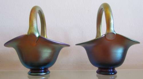WMF MYRA HANDCRAFTED ART GLASS BASKETS x 2 (PAIR) GERMANY Karl Wiedmann STUNNING in the SUN!!