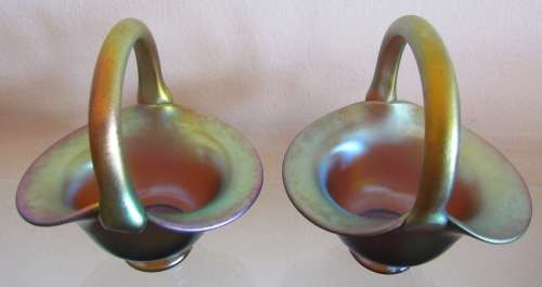 WMF MYRA HANDCRAFTED ART GLASS BASKETS x 2 (PAIR) GERMANY Karl Wiedmann STUNNING in the SUN!!