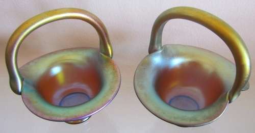 WMF MYRA HANDCRAFTED ART GLASS BASKETS x 2 (PAIR) GERMANY Karl Wiedmann STUNNING in the SUN!!