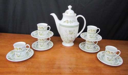 ROYAL DOULTON=TONKIN=Coffee Set=16 PIECES=1974=6 Demitasse Cups + Saucers=MILK=OPEN SUGAR=Expresso.