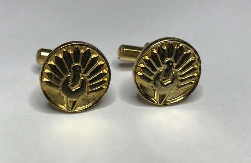 CUFF LINKS CUFFLINKS ROUND PEACOCK PATTERN GOLD colour GREAT CONDITION! UNUSUAL DESIGN!!!