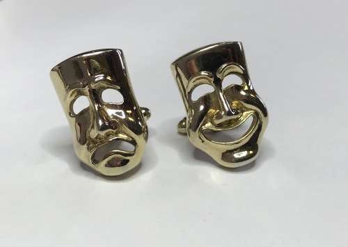 CUFF LINKS=CUFFLINKS=MASKS=GOLD in colour=GREAT CONDITION!=VERY UNUSUAL DESIGN!!!=CLOWNS!