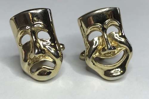 CUFF LINKS=CUFFLINKS=MASKS=GOLD in colour=GREAT CONDITION!=VERY UNUSUAL DESIGN!!!=CLOWNS!