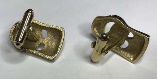 CUFF LINKS=CUFFLINKS=MASKS=GOLD in colour=GREAT CONDITION!=VERY UNUSUAL DESIGN!!!=CLOWNS!