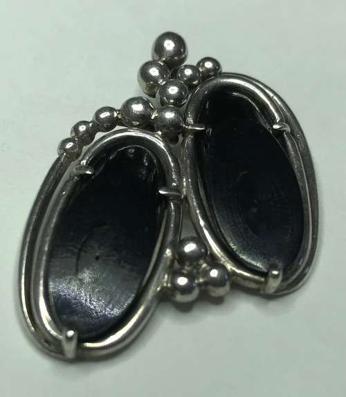 STERLING SILVER PENDANT WITH ONYX OR PETRIFIED WOOD HANDMADE DIFFERENT UNUSUAL DESIGN!!!