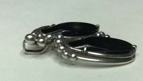 STERLING SILVER PENDANT WITH ONYX OR PETRIFIED WOOD HANDMADE DIFFERENT UNUSUAL DESIGN!!!