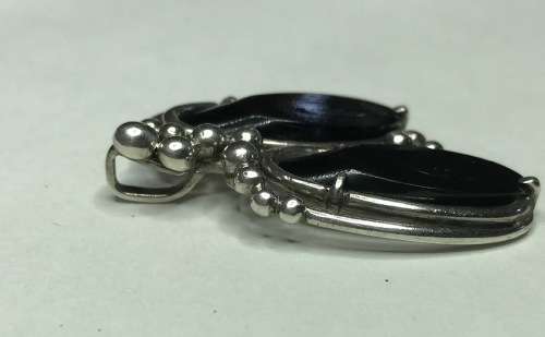 STERLING SILVER PENDANT WITH ONYX OR PETRIFIED WOOD HANDMADE DIFFERENT UNUSUAL DESIGN!!!