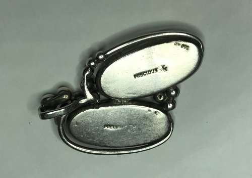 STERLING SILVER PENDANT WITH ONYX OR PETRIFIED WOOD HANDMADE DIFFERENT UNUSUAL DESIGN!!!