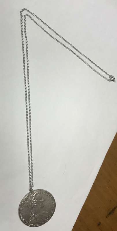 MARIA THERESIA=THALER=COIN PENDANT=with NECKLACE=Austria=31.3 grams=STERLING SILVER=1780=RE-STRIKE.
