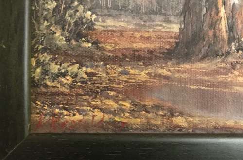 REPSOLD, LOUISE=Oil Painting="GUMTREE & some rainfall"=South African Artist=MINIATURE=Gold rib Frame