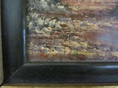 REPSOLD, LOUISE=Oil Painting="GUMTREE & some rainfall"=South African Artist=MINIATURE=Gold rib Frame