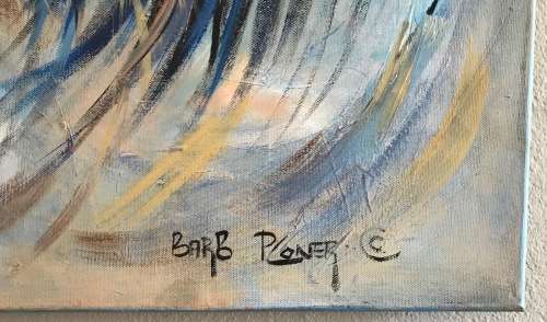 BARBARA PLONER LARGE boarded OIL PAINTING `FIGHTING COCKERELS IN MID-AIR` CHICKEN FOWLS STUNNING!!