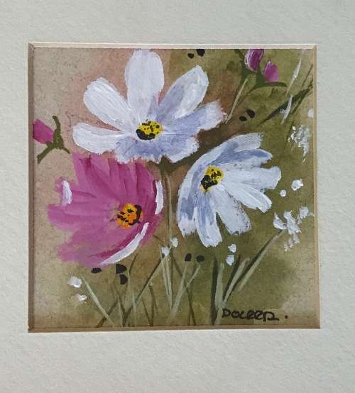 COSMOS WATERCOLOUR PAINTINGS=PAIR=Artist-Doreen=Beautiful pair!!!!