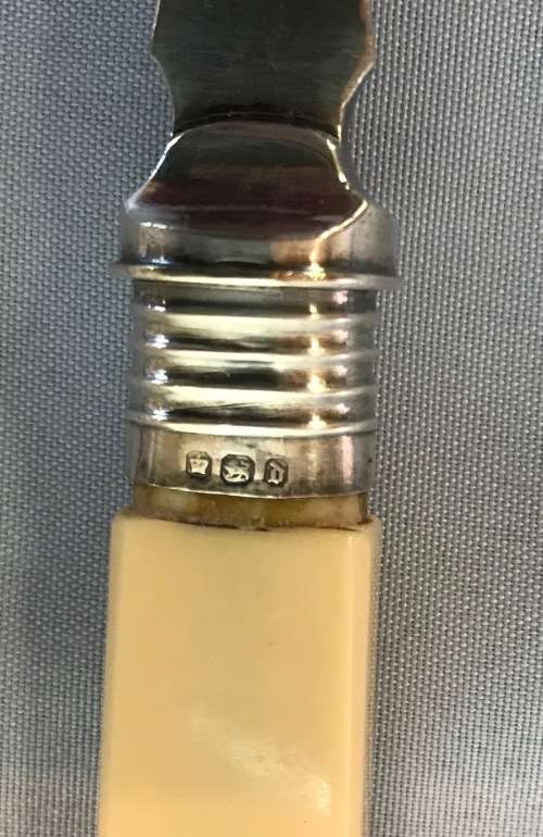 FISH SERVERS SET Sterling Silver Collars EPNS PLASTIC/BONE HANDLES 1895/6 SHEFFIELD ENGLAND BEATSON.