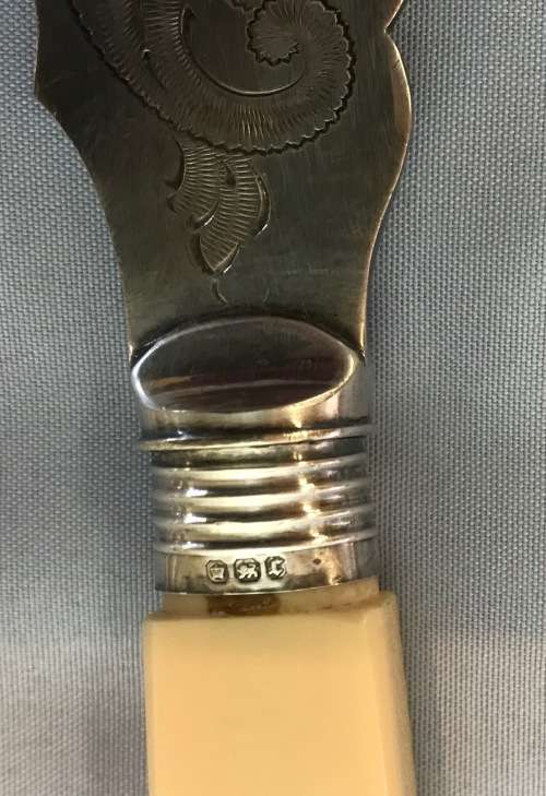FISH SERVERS SET Sterling Silver Collars EPNS PLASTIC/BONE HANDLES 1895/6 SHEFFIELD ENGLAND BEATSON.