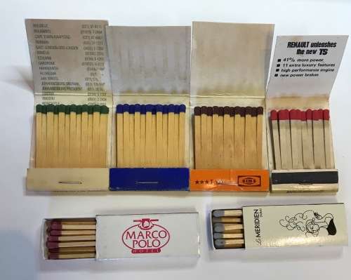 MATCHBOOKS x 6 VINTAGE HOTELS RENAULT CARS Holiday Inn Johannesburger Wilderness Marco Polo Meridien