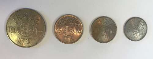 SAUDI ARABIA COINS x 4 RIYALS 100 and 25 and 10 and 5 Circulated MONEY MIDDLE EAST INTERNATIONAL