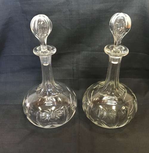 CRYSTAL DECANTERS x 2  PAIR  IDENTICAL with STOPPERS WHISKY BRANDY PORT LIQUEUER