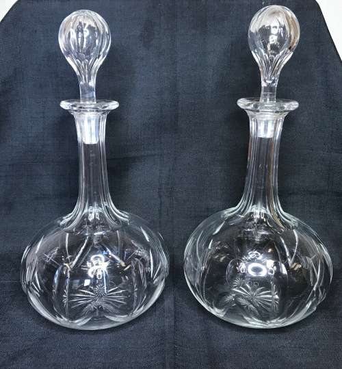 CRYSTAL DECANTERS x 2  PAIR  IDENTICAL with STOPPERS WHISKY BRANDY PORT LIQUEUER