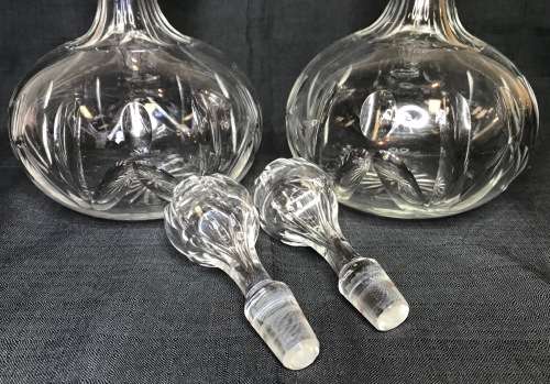 CRYSTAL DECANTERS x 2  PAIR  IDENTICAL with STOPPERS WHISKY BRANDY PORT LIQUEUER