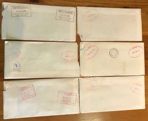 INTERSAPA SELECTION of 6 COVERS / ENVELOPES with various CACHETS 1978-1979 USED.