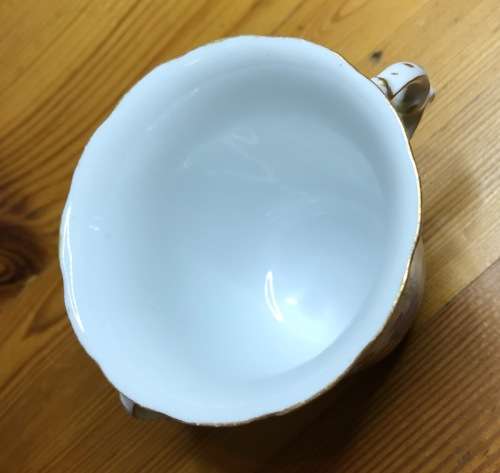 DRESDEN PORCELAIN=GERMANY=2 HANDLED CHOCOLATE/COFFEE/DEMITASSE CUP & SAUCER=LOVING COUPLES=LATTICE.