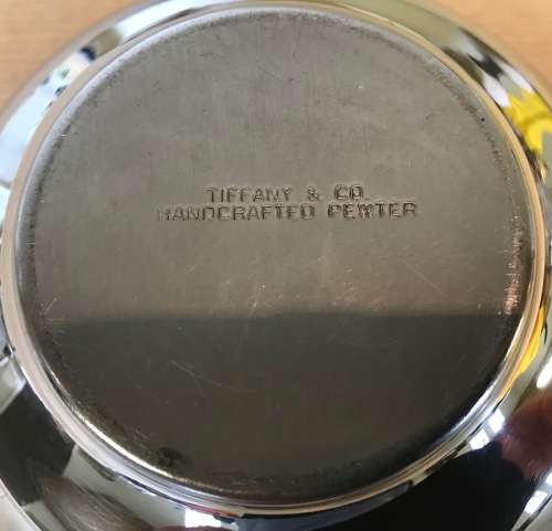 TIFFANY & Co. JEWELLERY TRINKET LIDDED DISH ROUND PEWTER HANDCRAFTED VELVET LINING BEAUTIFUL!!!!!!!!