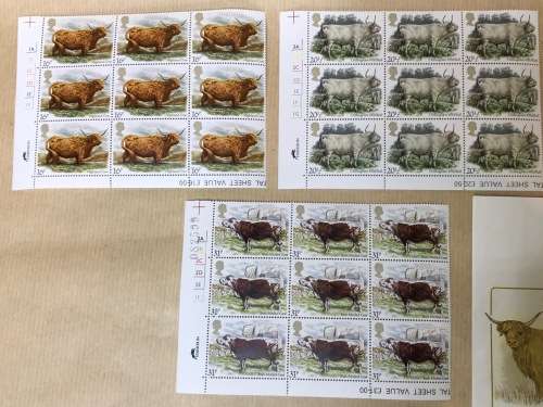 GREAT BRITAIN UK BRITISH CATTLE 1984 SG1240-44 STRIP SET 10 GUTTER PAIRS SET CONTROL BLOCKS FDC