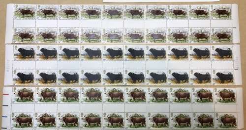 GREAT BRITAIN UK BRITISH CATTLE 1984 SG1240-44 STRIP SET 10 GUTTER PAIRS SET CONTROL BLOCKS FDC