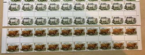 GREAT BRITAIN UK BRITISH CATTLE 1984 SG1240-44 STRIP SET 10 GUTTER PAIRS SET CONTROL BLOCKS FDC