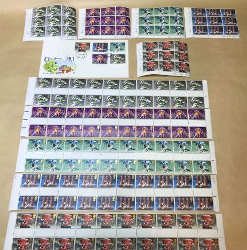 GREAT BRITAIN UK CHRISTMAS 1983 SG1231-35 STRIP SET 10 GUTTER PAIRS SET CONTROL BLOCKS FDC