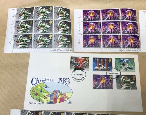 GREAT BRITAIN UK CHRISTMAS 1983 SG1231-35 STRIP SET 10 GUTTER PAIRS SET CONTROL BLOCKS FDC