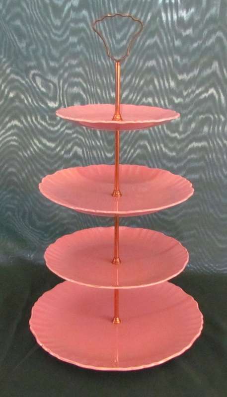 OLD FOLEY 4-TIERED PINK CAKE STAND=JAMES KENT=LONGTON=STAFFORDSHIRE=Made in England=5413