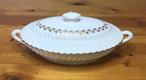 MINTON TUREEN and LID GOLD CHEVIOT PATTERN RARE Few tiny hairlines cracks on top of the lid as shown