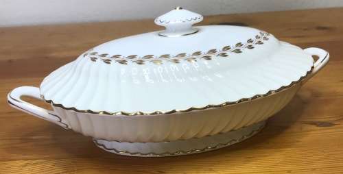 MINTON TUREEN and LID GOLD CHEVIOT PATTERN RARE Few tiny hairlines cracks on top of the lid as shown