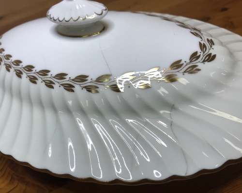 MINTON TUREEN and LID GOLD CHEVIOT PATTERN RARE Few tiny hairlines cracks on top of the lid as shown