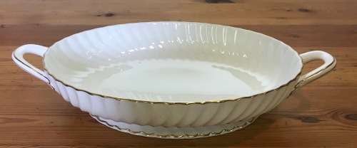 MINTON TUREEN (NO LID) GOLD CHEVIOT PATTERN RARE Very good condition. Use as STUNNING Salad Bowl!!