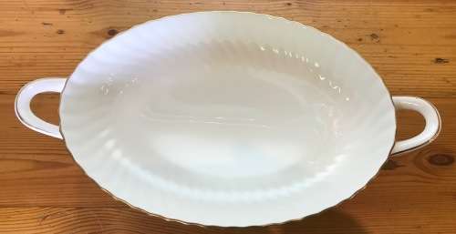 MINTON TUREEN (NO LID) GOLD CHEVIOT PATTERN RARE Very good condition. Use as STUNNING Salad Bowl!!