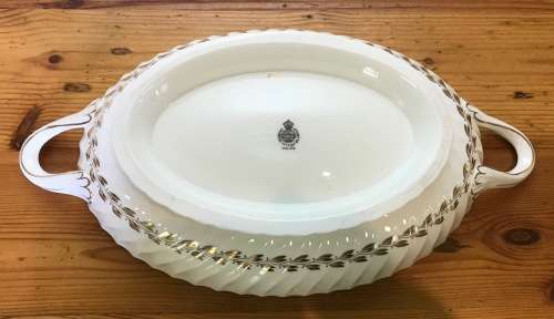 MINTON TUREEN (NO LID) GOLD CHEVIOT PATTERN RARE Very good condition. Use as STUNNING Salad Bowl!!