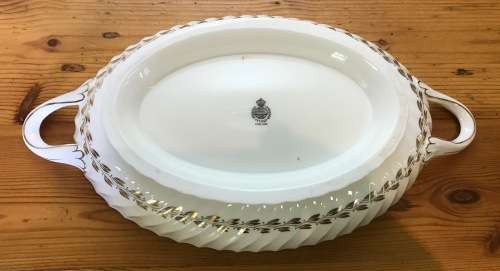 MINTON TUREEN (NO LID) GOLD CHEVIOT PATTERN RARE Very good condition. Use as STUNNING Salad Bowl!!