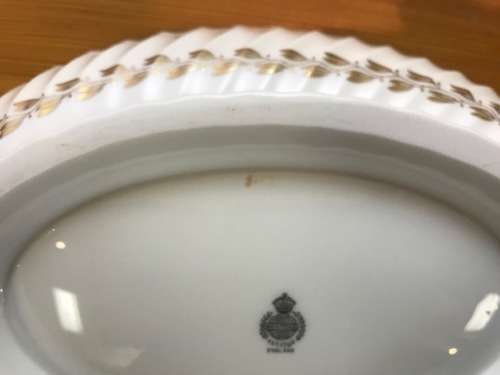 MINTON TUREEN (NO LID) GOLD CHEVIOT PATTERN RARE Very good condition. Use as STUNNING Salad Bowl!!