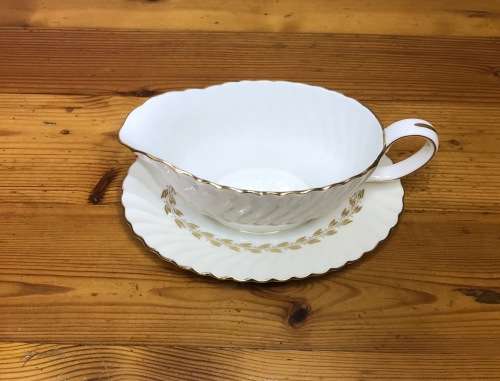 MINTON GRAVY BOAT and SAUCER GOLD CHEVIOT PATTERN RARE Very good condition.